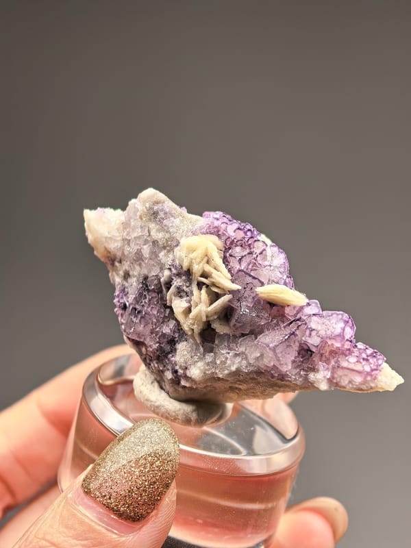 Purple Rim Fluorite with Dolomite Flowers — Guizhou — individual mineral specimen view 1
