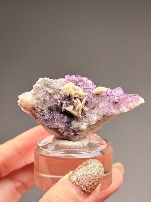 Purple Rim Fluorite with Dolomite Flowers — Guizhou — individual mineral specimen view 2