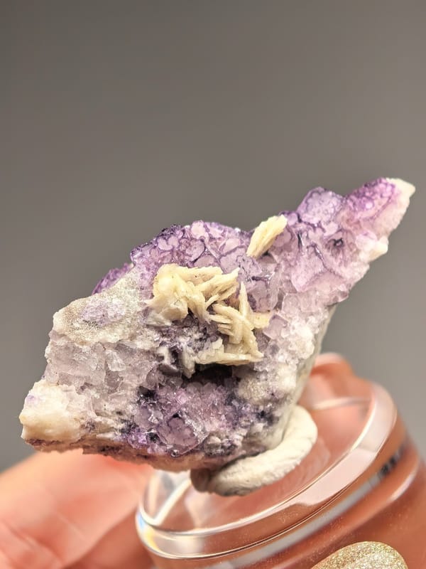Purple Rim Fluorite with Dolomite Flowers — Guizhou — mineral specimen view 3