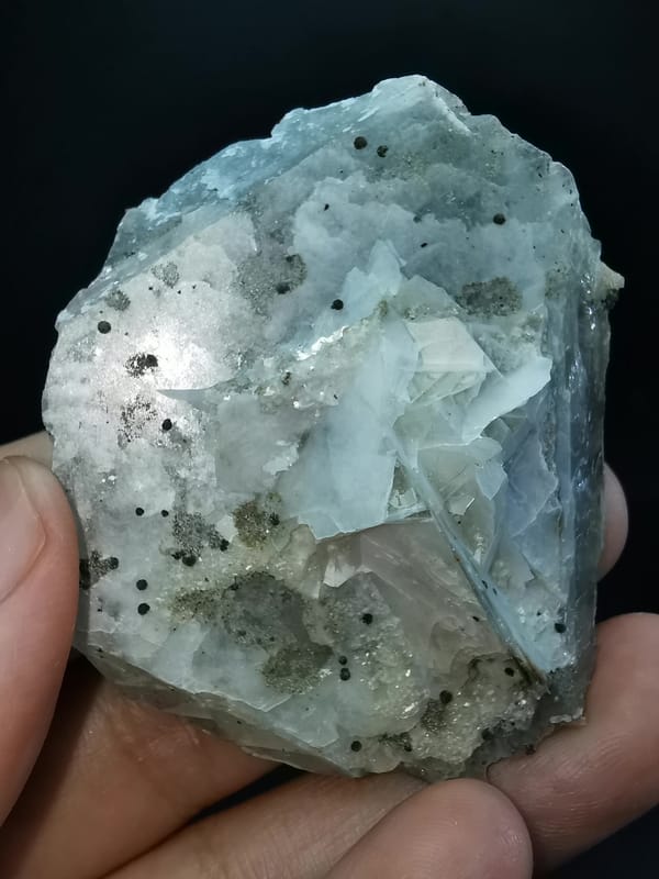Complete reverse view of the thick calcite matrix and inclusions