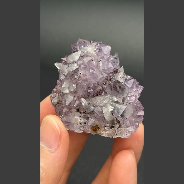 Lilac amethyst crystal group with calcite from Brazil — alternate view