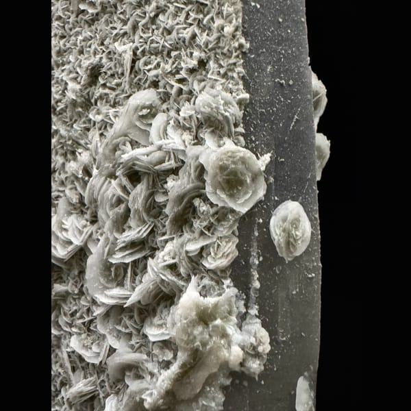 Chlorite quartz with petal calcite from Inner Mongolia — detail view