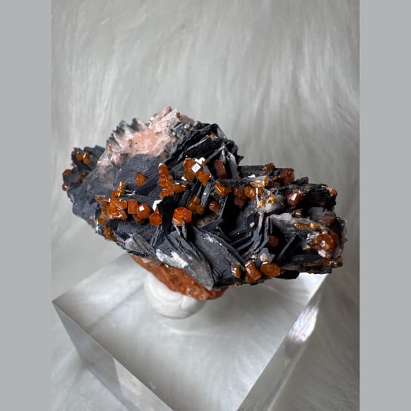 Vanadinite on Black Barite Morocco 6.5 cm — alternate view