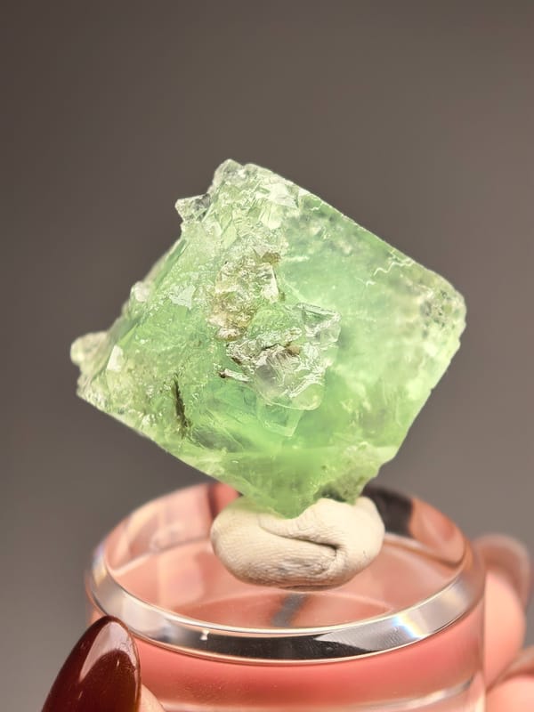 Apple Green Etched Fluorite Crystal — Xianghualing — individual mineral specimen view 1