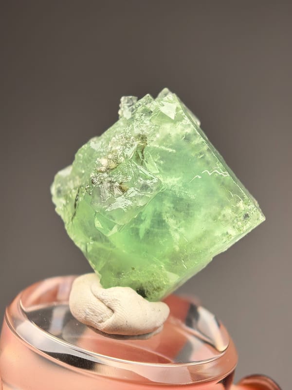 Apple Green Etched Fluorite Crystal — Xianghualing — individual mineral specimen view 2