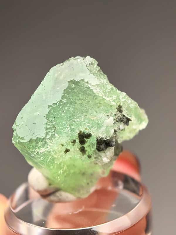 Apple Green Etched Fluorite Crystal — Xianghualing — individual mineral specimen view 3