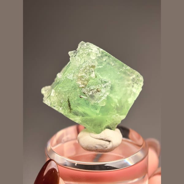 Apple Green Etched Fluorite Crystal — Xianghualing - complete view