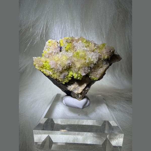 Yellow-Green and Purple Creedite with Carlhintzeite 5.5 cm — complete view