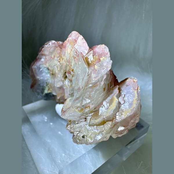 Pink and White Calcite on Natural Base Inner Mongolia 6.0 cm — detail view