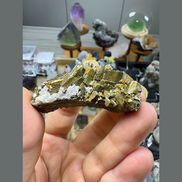 Bright brassy pyrite cluster from Fujian — complete view