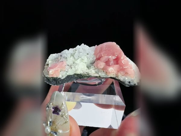 Rhodochrosite Petal Cluster with Pyrite and Quartz, Mineral Specimen — alternate view