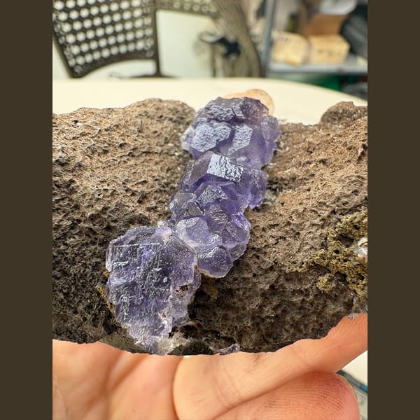 Violet-blue fluorite on matrix from Fujian — complete view