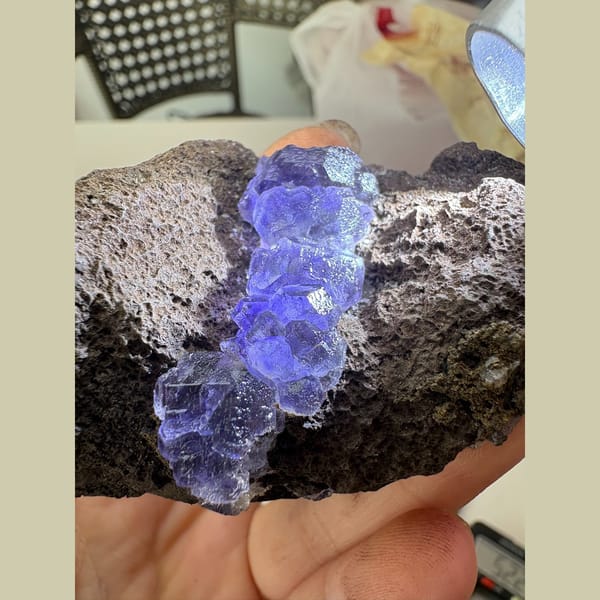 Violet-blue fluorite on matrix from Fujian — alternate view