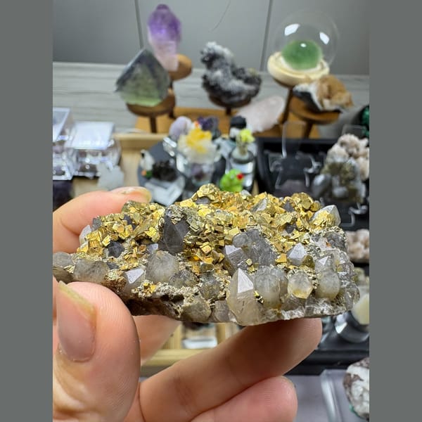 Golden lustrous pyrite with quartz — alternate view