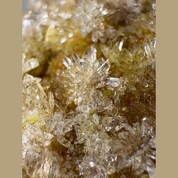 Clear-Yellow Creedite with Carlhintzeite 3.5 cm — detail view