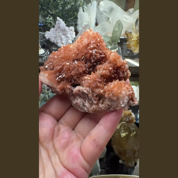 Orange Calcite Crystal Cluster Hubei 8.5 cm — complete view