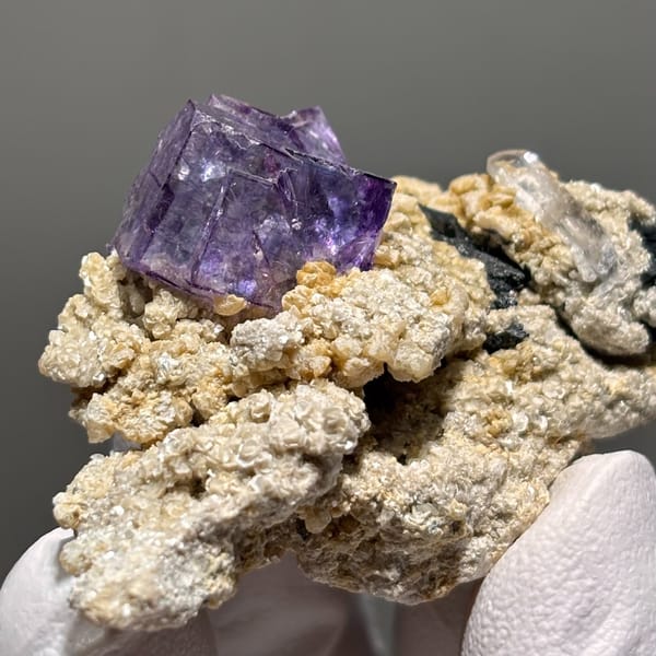Fluorite with Mica, Wolframite and Quartz Yaogangxian 5.4 cm — complete view