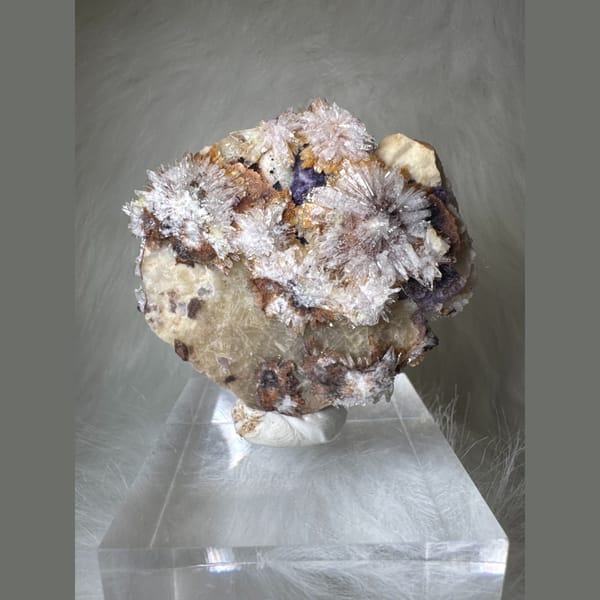 Creedite Starbursts on Purple Fluorite 5.5 cm — alternate view