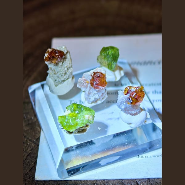 Five-Piece Sphalerite and Green Garnet Mineral Set - complete view