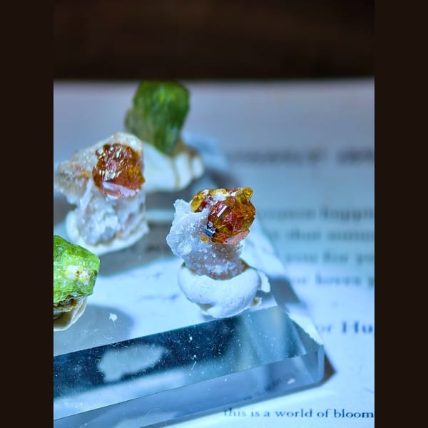 Five-Piece Sphalerite and Green Garnet Mineral Set - detail view
