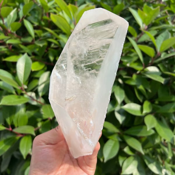 Large bright clear quartz crystal — alternate view
