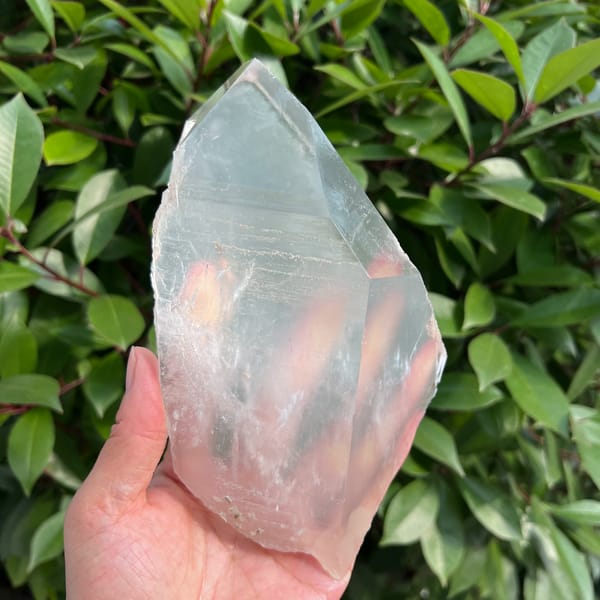 Large bright clear quartz crystal — detail view