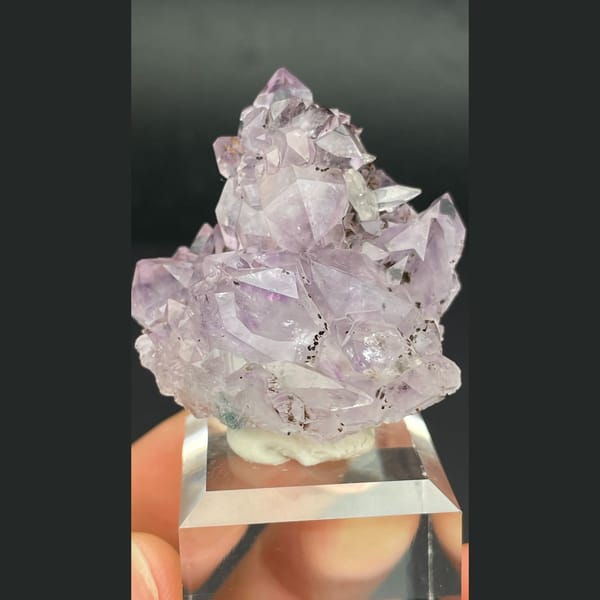 Pale lilac amethyst crystal cluster with calcite from Brazil — complete view