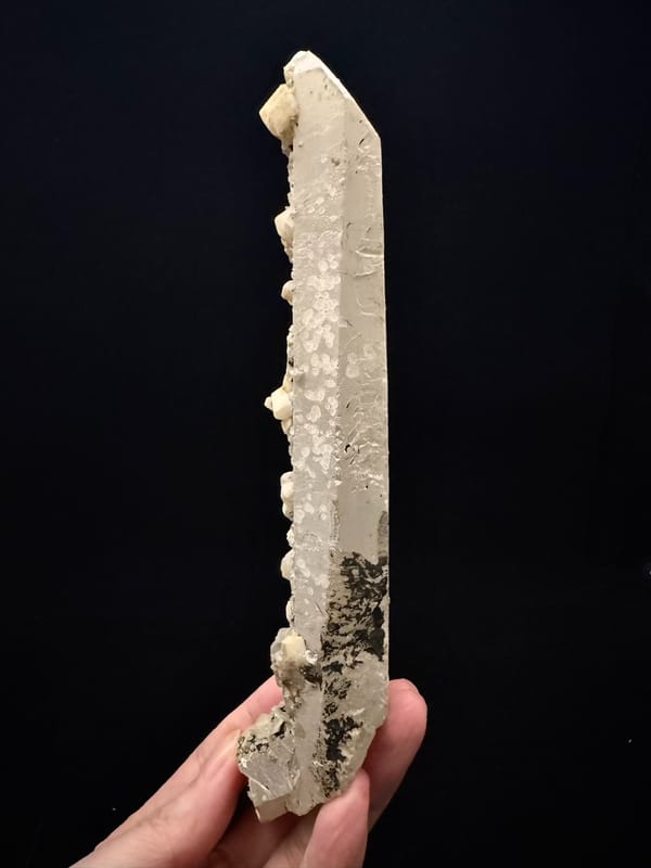 Blocky Calcite on Quartz Point — Inner Mongolia — rear profile