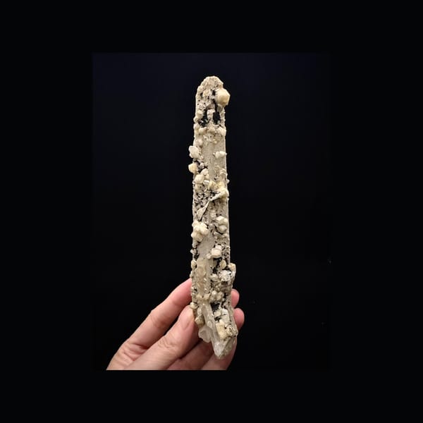 Blocky Calcite on Quartz Point — Inner Mongolia — front profile