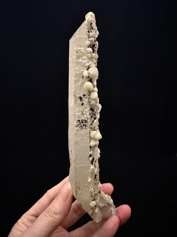Blocky Calcite on Quartz Point — Inner Mongolia — side profile
