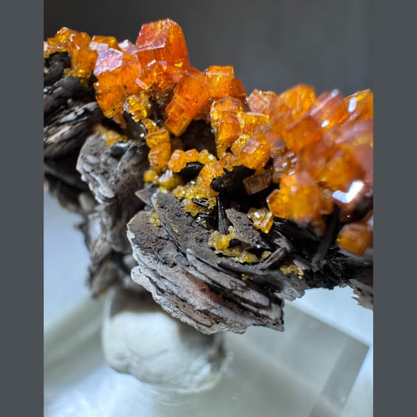 Orange-Red Vanadinite on Matrix Morocco 4.6 cm — detail view