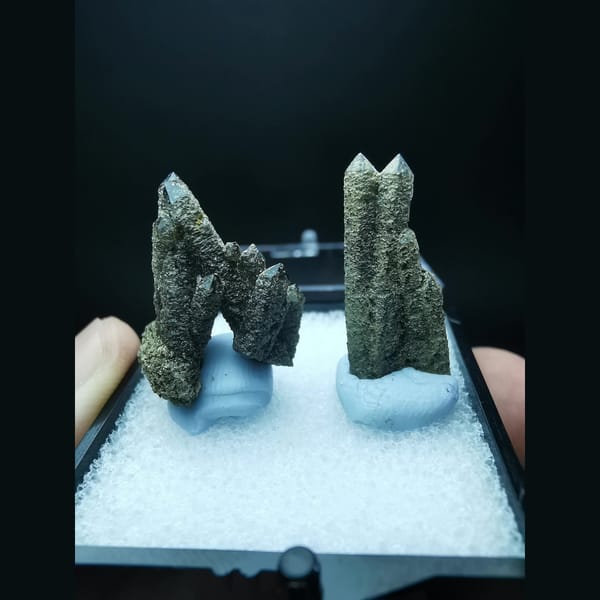 Two dark grey quartz clusters from Inner Mongolia — complete view
