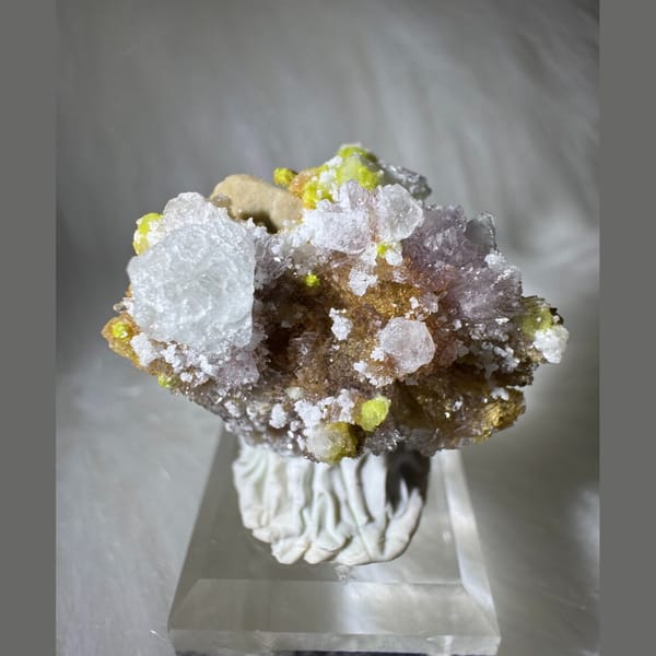 Yellow-Green Creedite with Carlhintzeite and Fluorite 2.5 cm — alternate view
