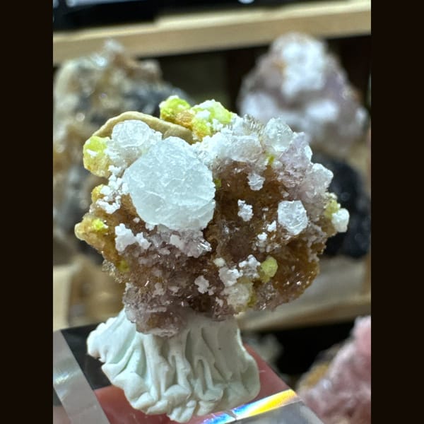 Yellow-Green Creedite with Carlhintzeite and Fluorite 2.5 cm — detail view