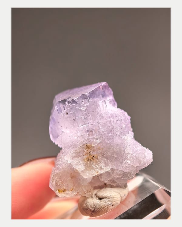 Reverse view of purple fluorite with etched lower surface