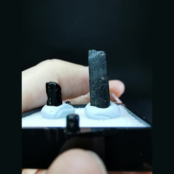 Two small ilvaite crystals, one bright and one matte — complete view