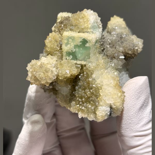 Sugar Fluorite with Quartz Fujian 9.3 cm — complete view