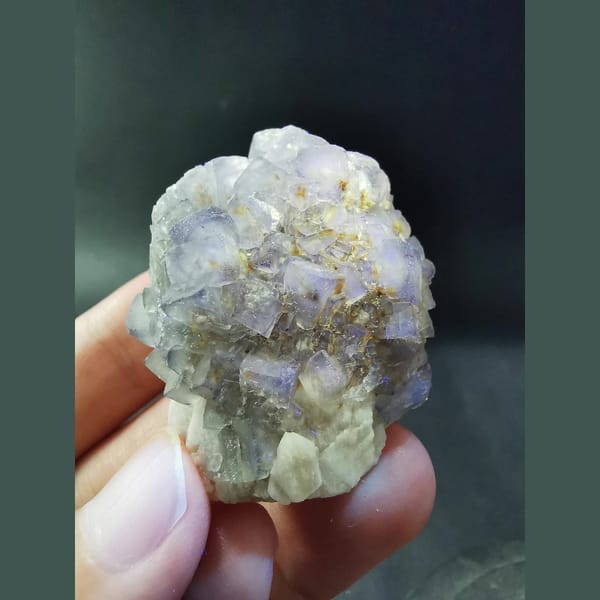 Blue fluorite sheet on candle quartz — detail view