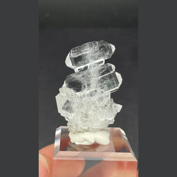 Clear stacked double-terminated quartz crystal from Pakistan — detail view
