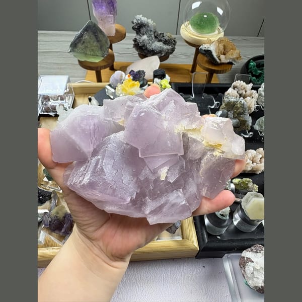 Large heavy cluster of soft lilac fluorite — alternate view