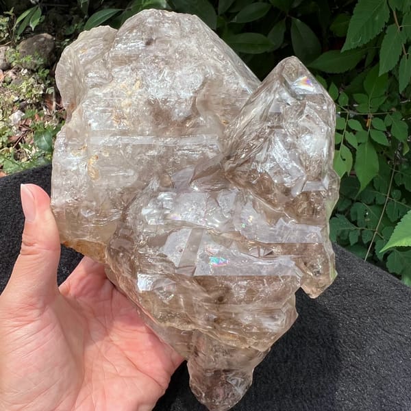 Skeletal elestial smoky quartz with rainbows from Pakistan — complete view