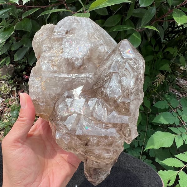 Skeletal elestial smoky quartz with rainbows from Pakistan — alternate view