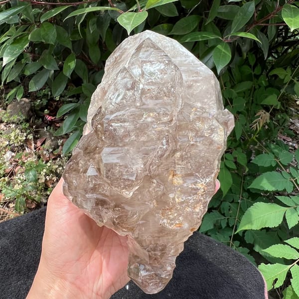 Skeletal elestial smoky quartz with rainbows from Pakistan — alternate view