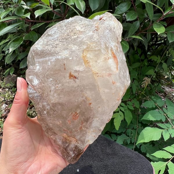Skeletal elestial smoky quartz with rainbows from Pakistan — detail view
