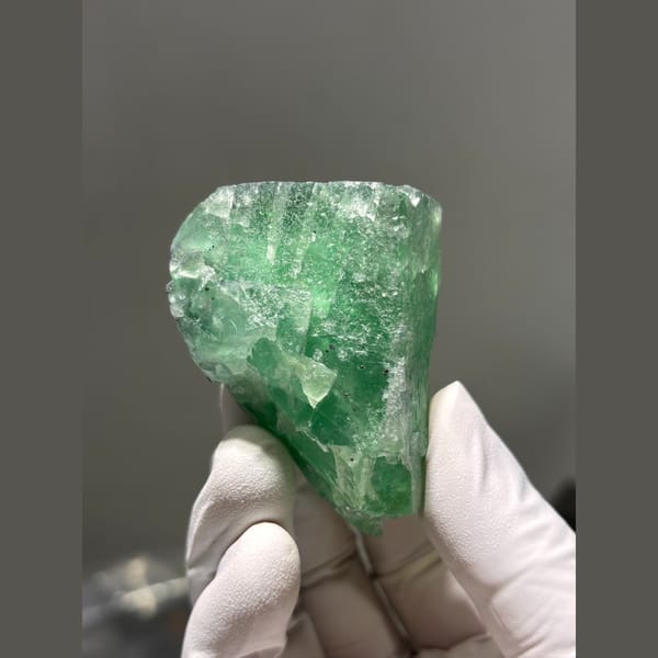 Chunky emerald green fluorite from Hunan — complete view