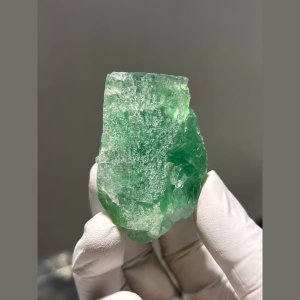 Chunky emerald green fluorite from Hunan — alternate view