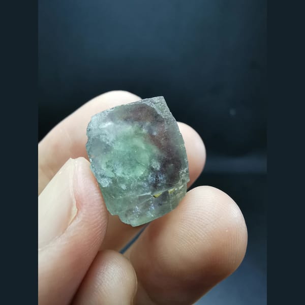 Blue fluorite crystal with purple inner frame — alternate view