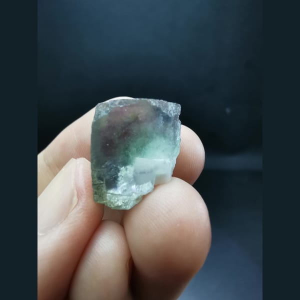 Blue fluorite crystal with purple inner frame — alternate view