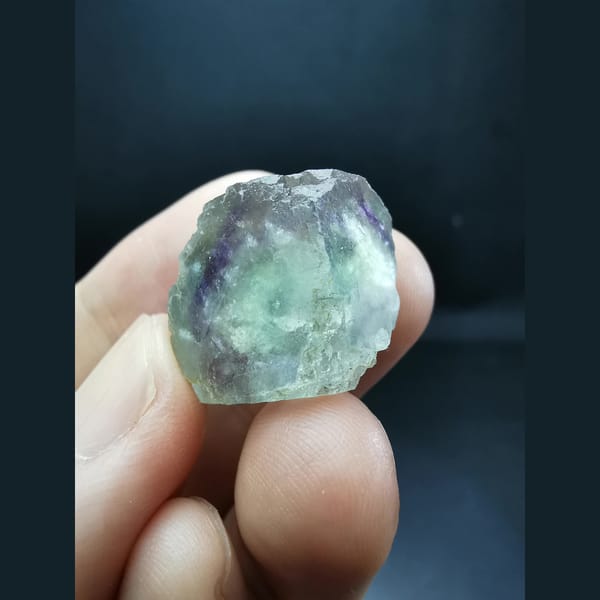 Blue fluorite crystal with purple inner frame — detail view