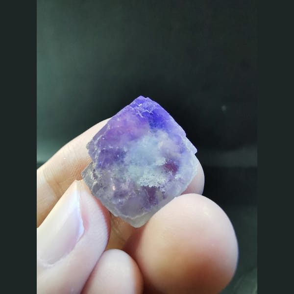 Blue fluorite crystal with purple inner frame — detail view